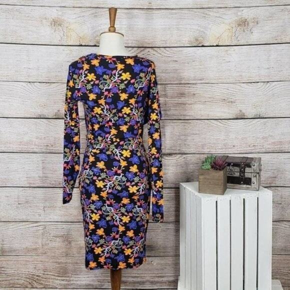 Zara Floral Draped Midi Dress‎ Long Sleeves Small - Picture 3 of 4